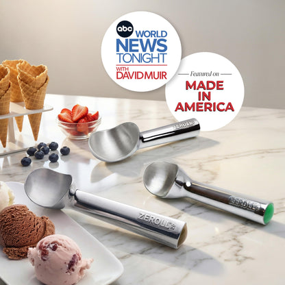 Zeroll 1020 Original Ice Cream Easy Scoop with Unique Liquid Filled Heat Conductive Handle Simple One Piece Aluminum Design Easy Release 40 Scoops per Gallon Made in USA, 2-Ounce, Silver