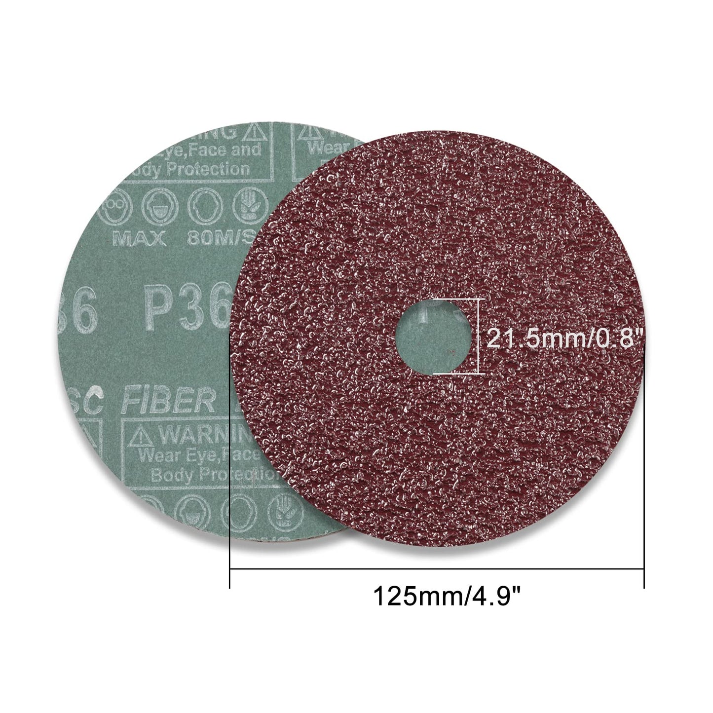 SPEEDWOX 25pcs 36 Grit Aluminum Oxide Resin Fiber Sanding and Grinding Discs, 5-Inch x 7/8-Inch Center Hole Abrasive Disc for Angle Grinders