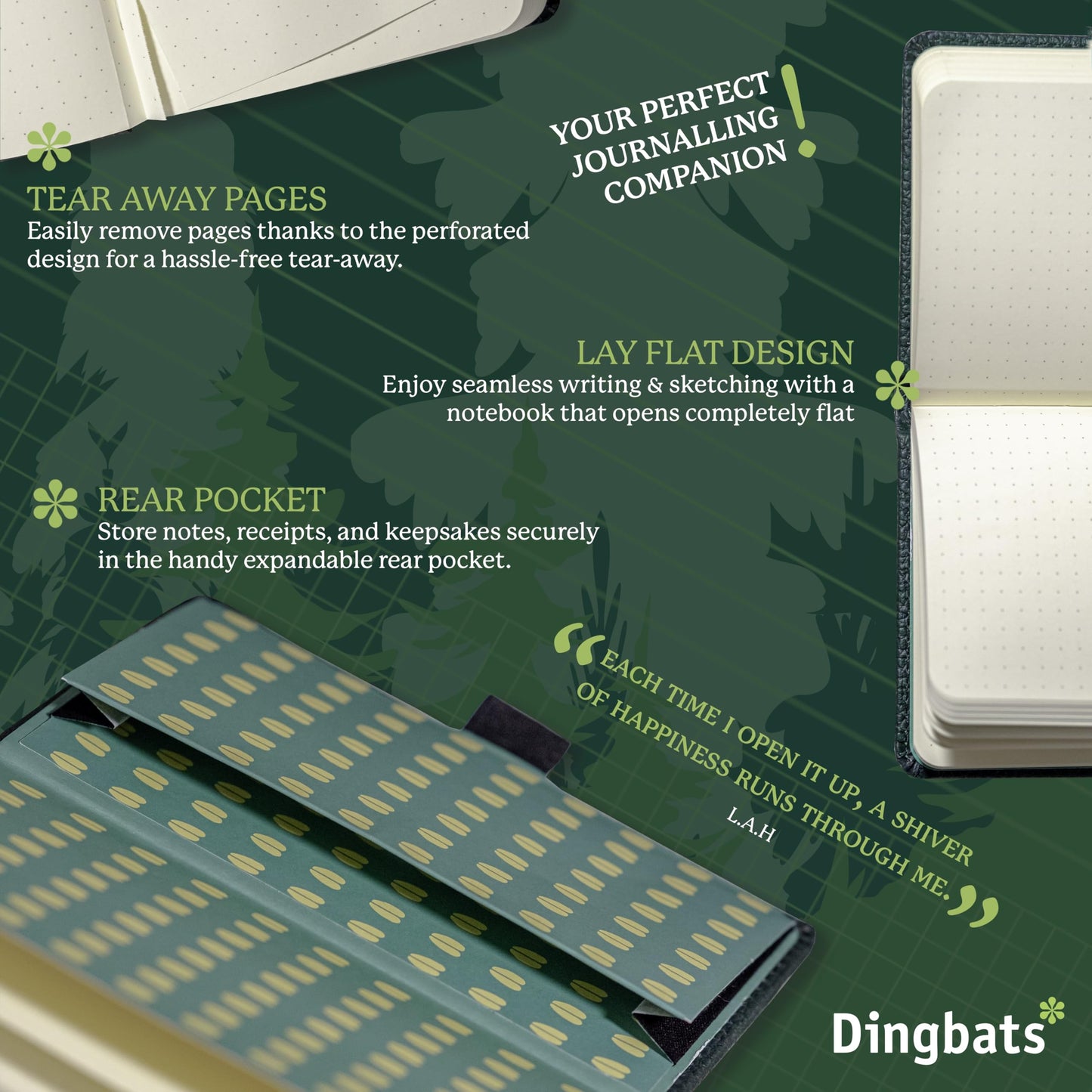 Dingbats* - Wildlife A6 Lined Pocket Notebook - PU Leather Hardcover for Work and Travel Journal - Pocket, Elastic Closure, Pen Holder, Bookmark
