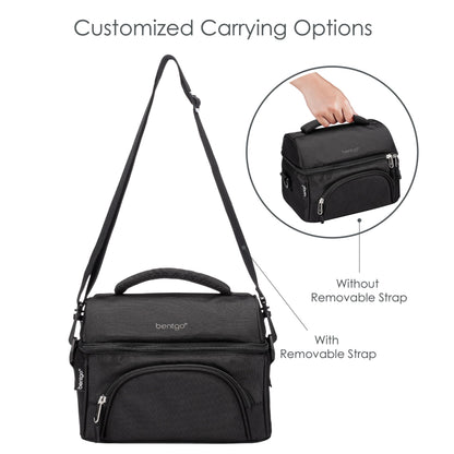 Bentgo Deluxe Lunch Bag - Durable and Insulated Lunch Tote with Zippered Outer Pocket, Internal Mesh Pocket, Padded and Adjustable Straps, & 2-Way Zippers - Fits All Bentgo Lunch Boxes (Carbon Black)