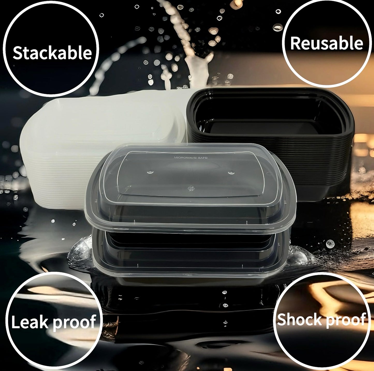 25pack 32oz Plastic meal prep container w/lid, Food prep containers, Take out containers，Food Storage container microwave and freezer safe- Black