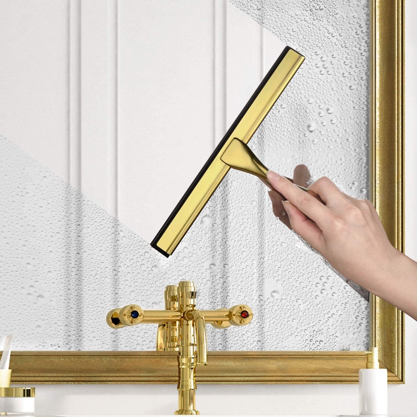 Sishynio All-Purpose Shower Squeegee for Shower Doors, Bathroom, Window and Car Glass - Golden, Stainless Steel, 10 Inches