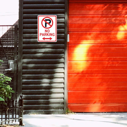 (4 Pack) No Parking Sign with Symbol with Arrows Sign, 10 x 7 Inches Reflective .40 Rust Free Aluminum, UV Protected, Weather Resistant, Waterproof, Durable Ink, Easy to Mount