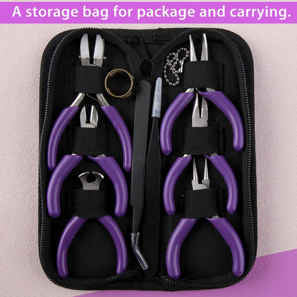 SPEEDWOX 6PCS Mini Jewelry Pliers Set 3-Inch Pliers Set Double Nylon Flat Jaw Pliers Round Nose Pliers End Cutting Pliers Long Nose Pliers With Cutter Diagonal Pliers Bent Nose Pliers Jump Ring Opener