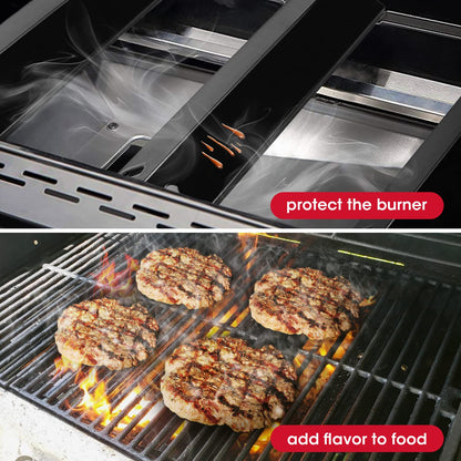 Unicook 4 Pack BBQ Burner Covers Replacement Parts, Heavy Duty Porcelain BBQ Heat Shields, Grill Heat Shield for Outdoor Grill, 15 x 3 13/16 Inch