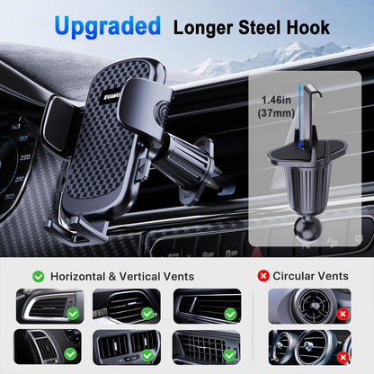 [2026 NEW] Car Phone Holder for Vertical/Horizontal Vent【Upgraded Metal Hook Clip】【Wider Clamp&Fit Thicker Case】Universal Cellphone Stand Car Mount Cradle for iPhone 17 Pro Max 16 15 14 13 Air Android
