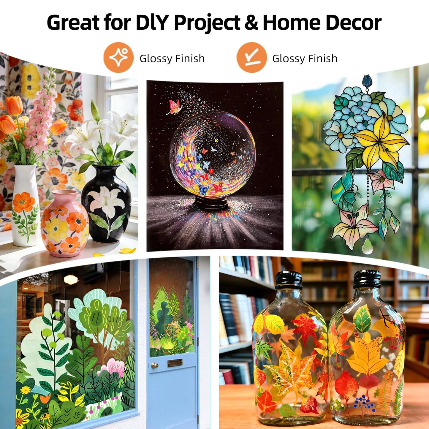 Colorful Stain Glass Paint Set with 6 Brushes, 1 Palette, 14 Colors Waterproof Permanent Glass Painting Kit for Arts on Wine Glasses,Bottle and Windows