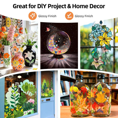 Colorful Stain Glass Paint Set with 6 Brushes, 1 Palette, 14 Colors Waterproof Permanent Glass Painting Kit for Arts on Wine Glasses,Bottle and Windows