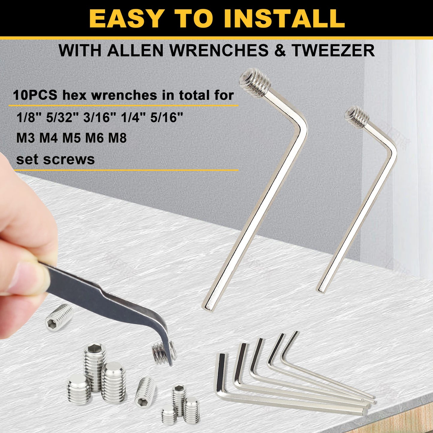 Siptenk Set Screws Assortment Kit Metric & SAE 901PCS, 304 Stainless Steel Threaded Inserts Hex Allen Head Socket Set Screw for Bathroom Fixtures Door Handles M3-M8 1/8-40 to 5/16-18