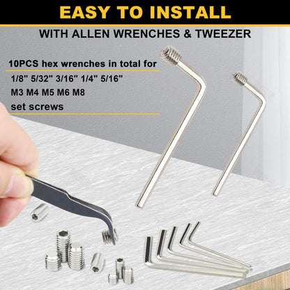 Siptenk Set Screws Assortment Kit Metric & SAE 901PCS, 304 Stainless Steel Threaded Inserts Hex Allen Head Socket Set Screw for Bathroom Fixtures Door Handles M3-M8 1/8-40 to 5/16-18