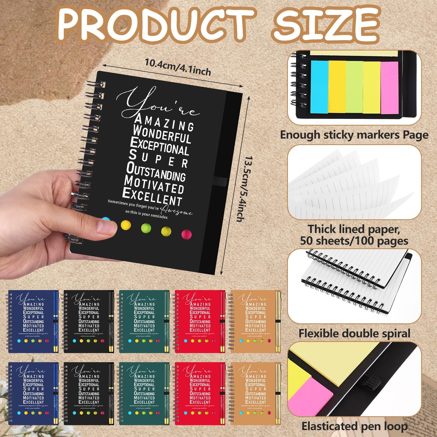 10 Sets Employee Appreciation Gifts Bulk Inspirational Ballpoint Pens Motivational Spiral Notebooks Encouraging Pen Thank You Gifts for Coworkers Colleagues Teacher Nurse Staff Team Christmas Office