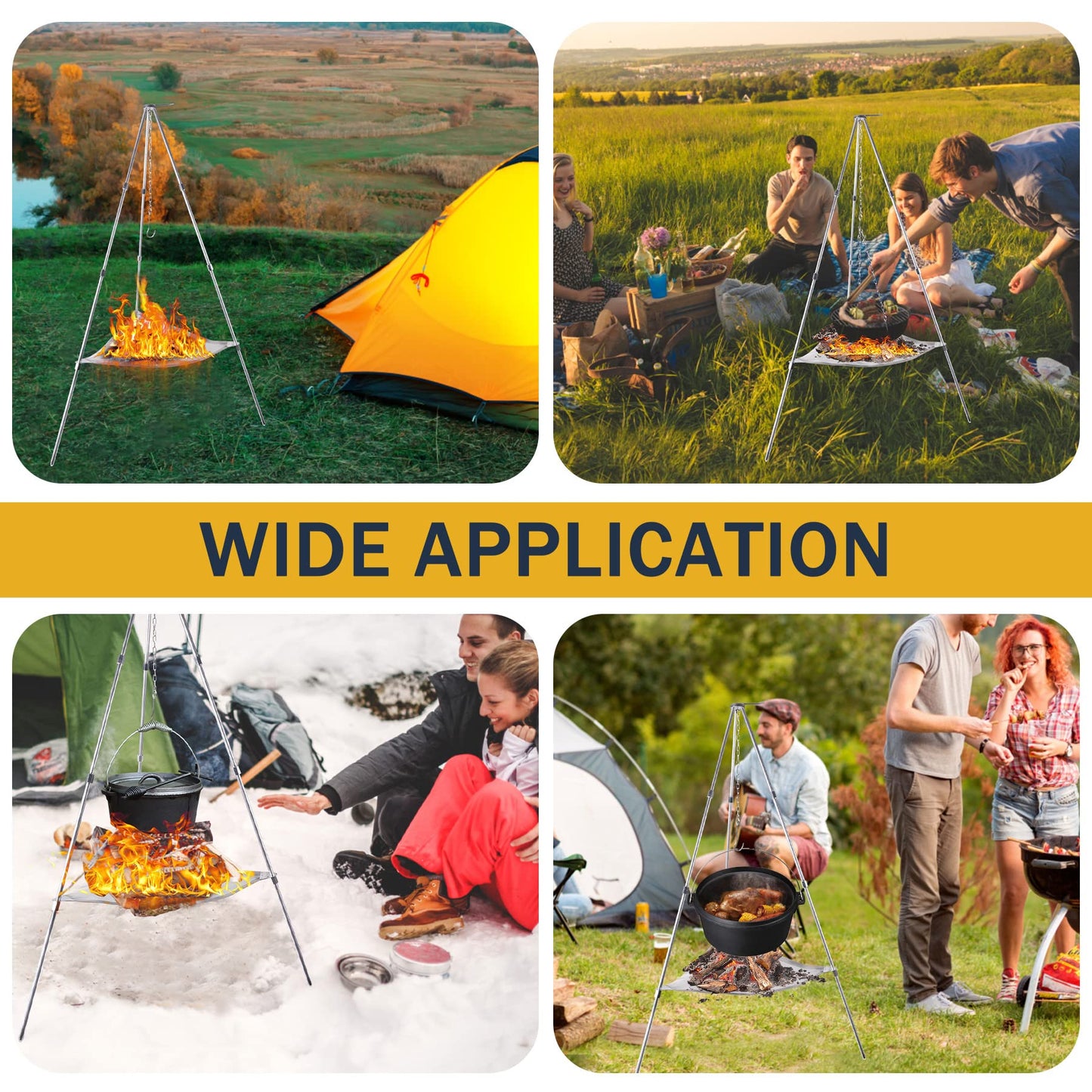 Portable Outdoor Fire Pit Camping Oven Tripod - New Upgraded Campfire Pit Collapsible Foldable Mesh Fire Pits Fireplace for Camping, Campfire, Patio, Backyard and Garden - Storage Bag Included