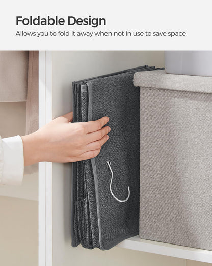 SONGMICS Hanging Closet Organizer, Set of 2, Hanging Storage Shelves, Space-Saving and Foldable, Metal Hooks and Bamboo Inserts, Gray