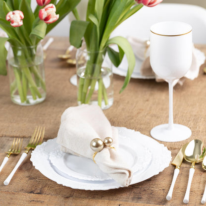 PLASTICPRO 32 Pack Elegant Disposable Plastic Plates Combo Set Includes 16 Dinner Plates and 16 Salad Heavy Duty Fancy Party Plates White Embossed Victorian Design