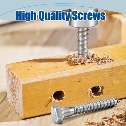 ANCHOREASE 1/4″×3″ Hex Head Lag Screws (20 Sets), 304 Stainless Steel 18-8, Heavy Duty Lag Bolts Wood Screws, with Flat Washer, Containing 1 Hexagonal Socket Wrench