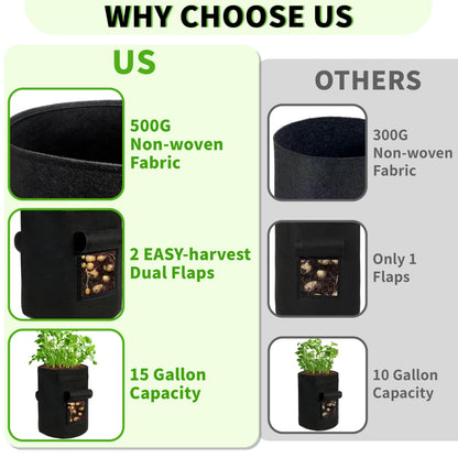 SYITCUN 4 Pack 15 Gallon Potato Growing Bags, Thickened Nonwoven Fabric Grow Bags with 2 Windows &2 Reinforced Handle, Potato Bags for Growing Potatoes, Vegetable and Fruits
