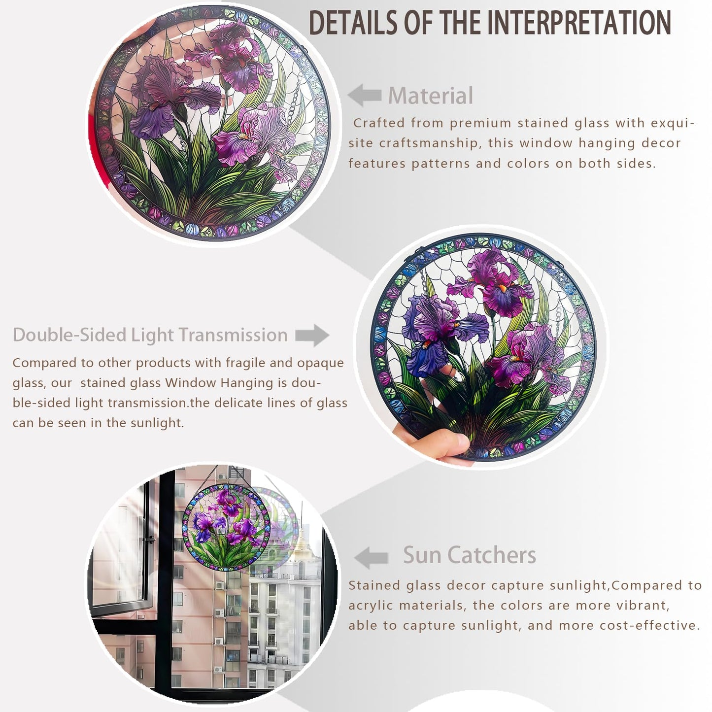 RIVEENY Stained Glass Window Hanging, Flower Gifts for Women, Flowers Suncatcher for Window, 8" Purple Stained Glass Suncatchers, Hand Painted Glass for Flowers Lover