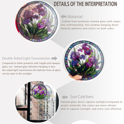 RIVEENY Stained Glass Window Hanging, Flower Gifts for Women, Flowers Suncatcher for Window, 8" Purple Stained Glass Suncatchers, Hand Painted Glass for Flowers Lover