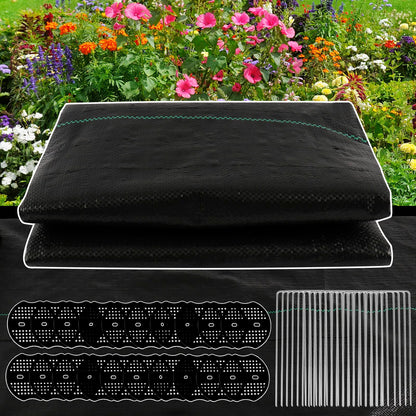automoris 3ft*50ft Garden Weed Barrier Landscape Fabric, 3.2oz Woven Heavy Duty Garden Ground Cover, Weed Fabric Gardening Mat with 20 U-Shaped Securing Pegs+20 Gasket for Flower Bed
