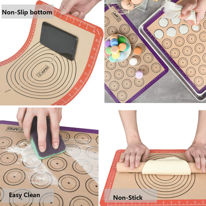 Sapid 4 Pieces Silicone Baking Mats with Measurement, Resuable Non-Stick Silicon Baking Sheet Liners for Oven Pan, Macaron/Cookies Making, Heat- Resistance Countertop Mat (2 Half + 2 Quarter Sizes)