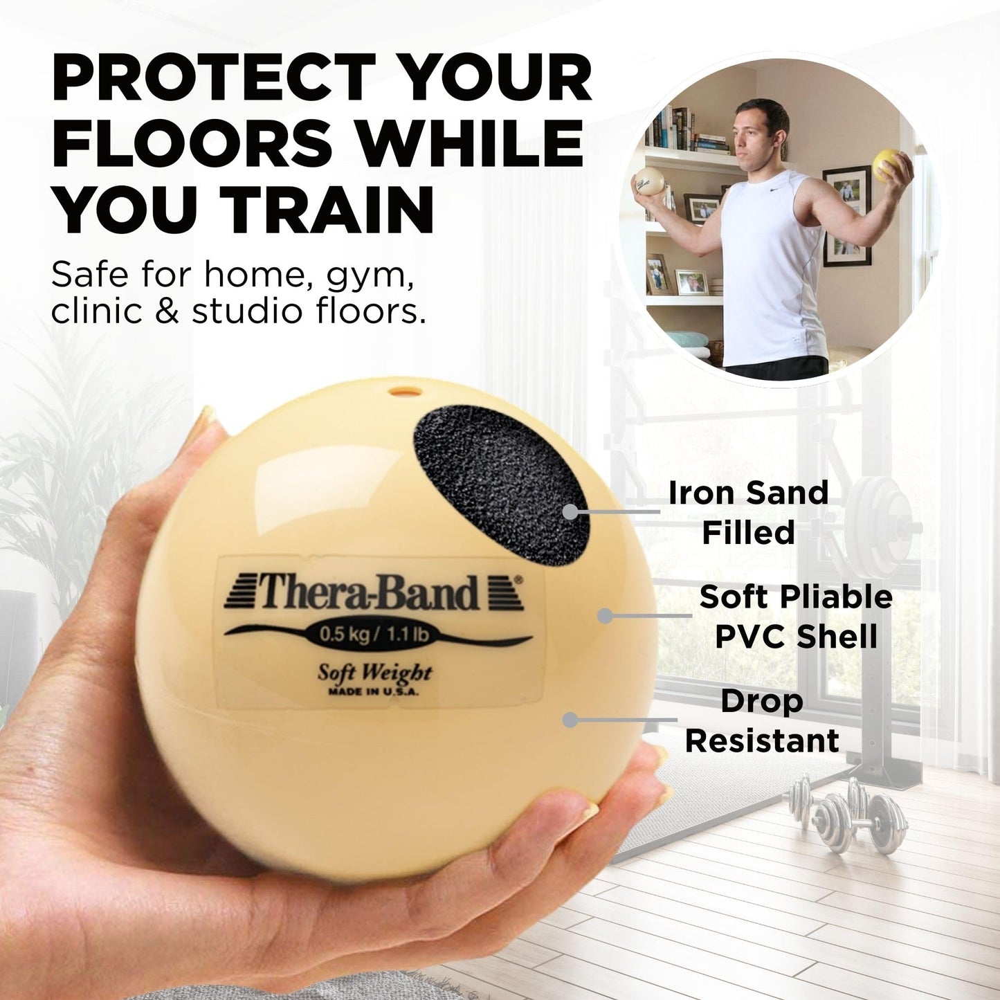 TheraBand Soft Weight, 4.5" Diameter Hand Held Ball Shaped Isotonic Weighted Ball for Isometric Workouts, Strength Training and Rehab Exercises, Shoulder and Surgery Rehabilitation, Tan, 1.1 Pound