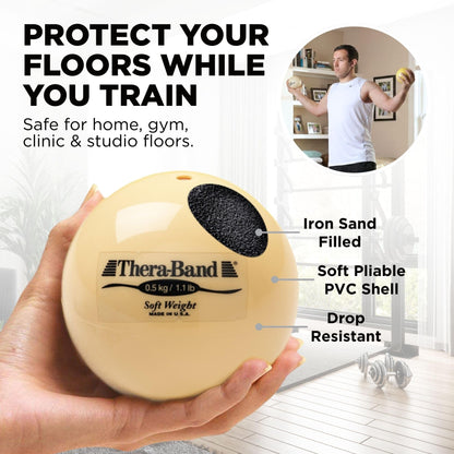 TheraBand Soft Weight, 4.5" Diameter Hand Held Ball Shaped Isotonic Weighted Ball for Isometric Workouts, Strength Training and Rehab Exercises, Shoulder and Surgery Rehabilitation, Tan, 1.1 Pound