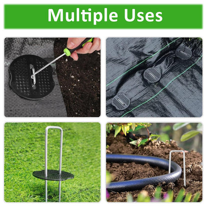 101Pcs Garden Landscape Staples with Gasket and Precision Hook, 11 Gauge 4'' Galvanized U-Shaped Sod Pins Yard Fence Ground Stakes for Fixed Tents Weed Mat Gardening Cover