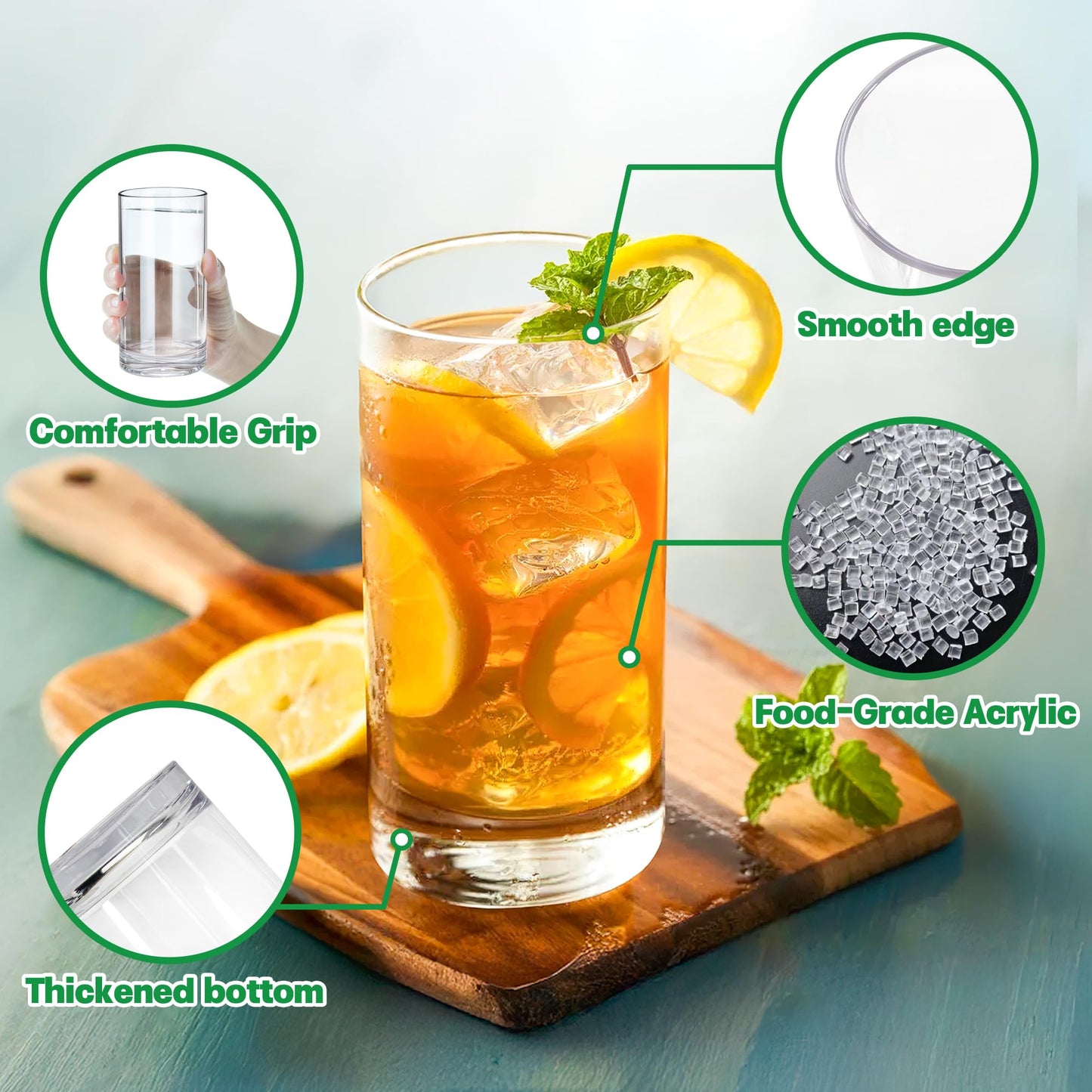 VAIIGO 17 Oz Plastic Drinking Glasses Set of 6, Acrylic Glasses Tumblers Cups Dishwasher Safe, Plastic Cup Reusable, Unbreakable Highball Glass, BPA-Free, Water Juice Cocktail Glass Everyday Use