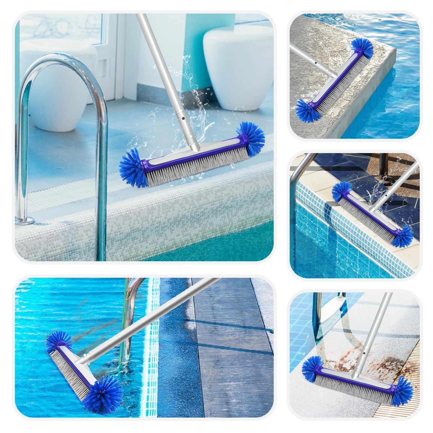 VABNEER Swimming Pool Brush 18 inches Durable Plastic Brush Head with Aluminium Handle and Enhanced Aluminium Back for Swimming Pool, Pond, Spa, Hot Spring, Tubs, Walls, Tile, Floors