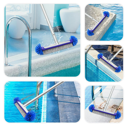 VABNEER Swimming Pool Brush 18 inches Durable Plastic Brush Head with Aluminium Handle and Enhanced Aluminium Back for Swimming Pool, Pond, Spa, Hot Spring, Tubs, Walls, Tile, Floors
