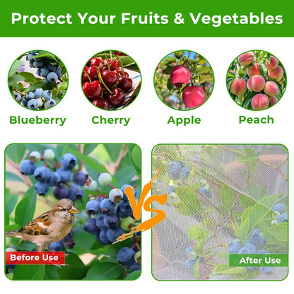 10 x 10 ft Large Fruits Tree Netting Cover with 2 Zippers & Drawstring, Garden Bird Squirrel Small Animal Barrier Netting Plant Protective Cover, Durable Mesh Cover for Cherry Blueberry Apple Tree