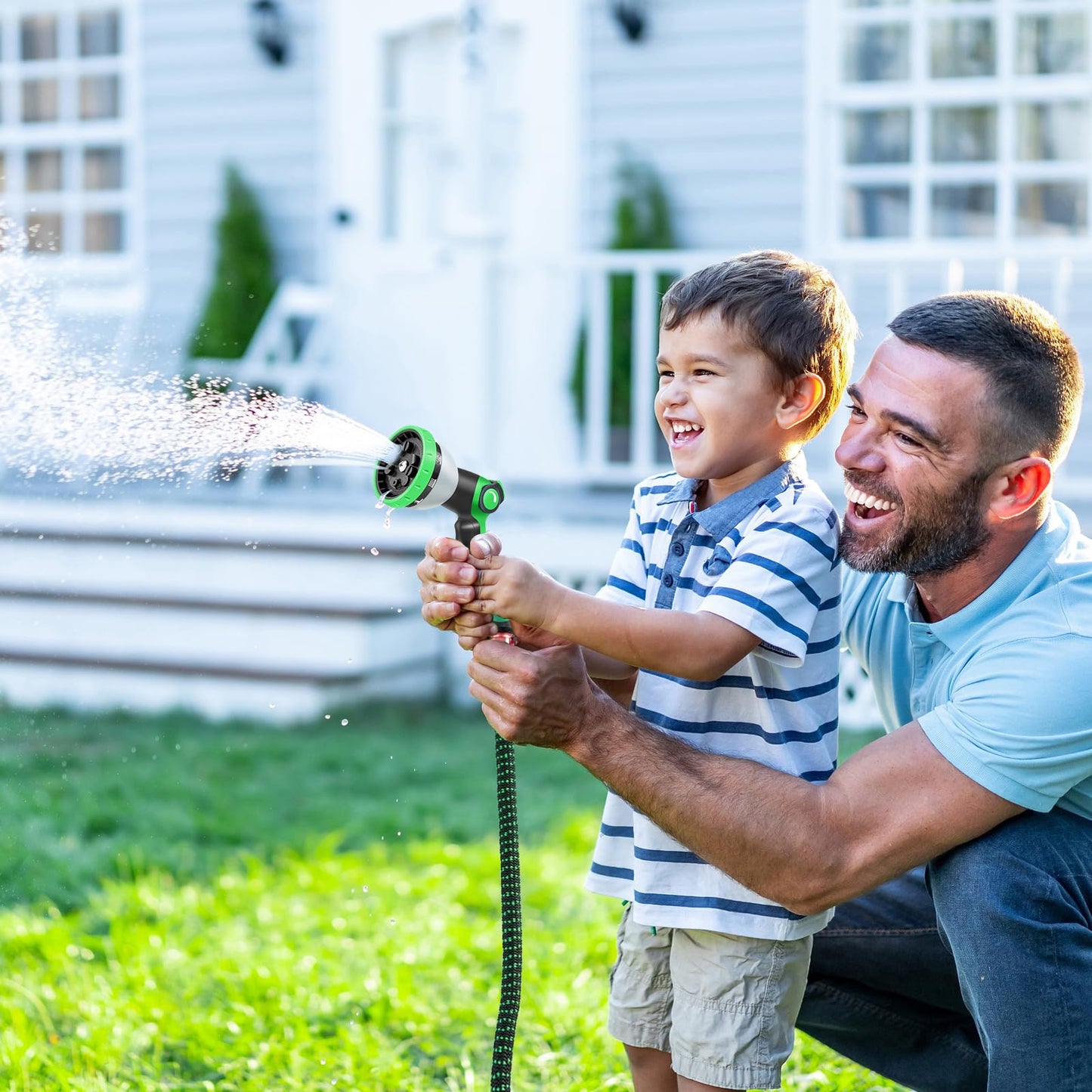 25ft Expandable Garden Hose, Water Hose with 10 Function Nozzle, Flexible Hose with 3/4" Solid Brass Fittings, Extra Strength Fabric, Easy Storage Kink Free, Black & Green