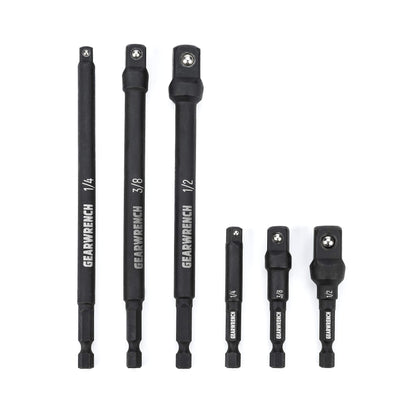 GEARWRENCH 6 Pc 1/4" Drive Hex Shank Impact Socket extensions - 1/4", 3/8" and 1/2" Drive sizes - 2-1/2" & 6" long - 84971A-02