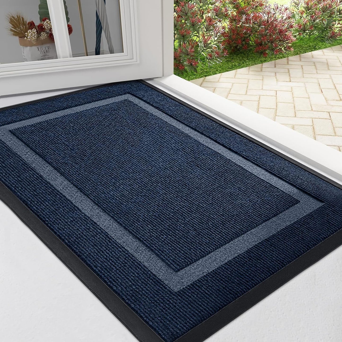 Arotive Front Door Mat Outdoor Indoor Entrance, Non Slip Heavy Duty Sturdy Natural Rubber Mat, Durable & Fade Resistant, Easy Clean Low Profile Welcome Mat for Entryway and Patio, 30 x 17, Navy