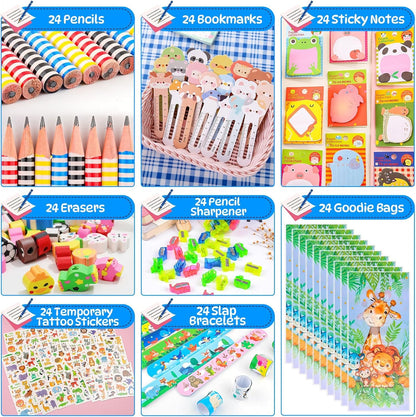 Return Gifts for Birthday Party, 24Pack Stationery Birthday Goodie Bags with Pencils Erasers Stickers School Classroom Gifts for Students Classroom Gifts Rewards Prizes