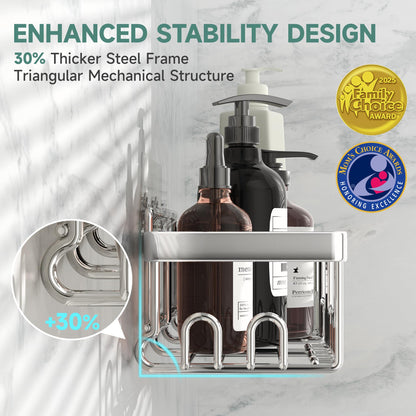 Veken Large Capacity Shower Caddy 3-Pack, No Drilling Adhesive Rack with Soap Holder, Rustproof & Waterproof Shelves, Bathroom Organizers and Storage, Wall-Mounted Kitchen & Home Decor, Silver