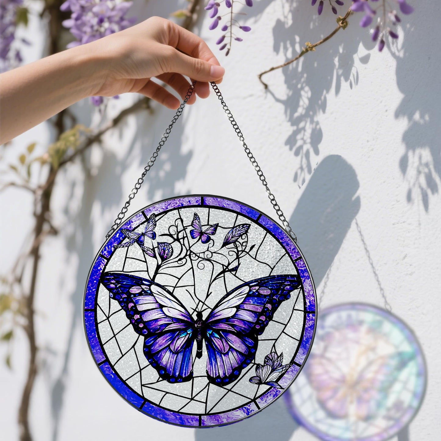 Stained Glass Window Hanging, 8 Inch Purple Butterfly Stained Glass Suncatcher, Butterfly Light Catcher, Window Hanging Decor, Gifts for Mother's Day, Christmas, Birthday, Gifts for Women Mom Grandma