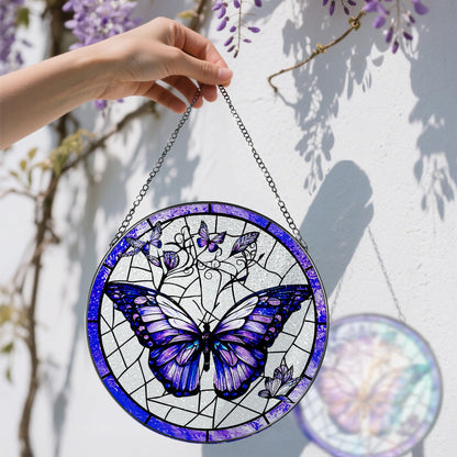 Stained Glass Window Hanging, 8 Inch Purple Butterfly Stained Glass Suncatcher, Butterfly Light Catcher, Window Hanging Decor, Gifts for Mother's Day, Christmas, Birthday, Gifts for Women Mom Grandma