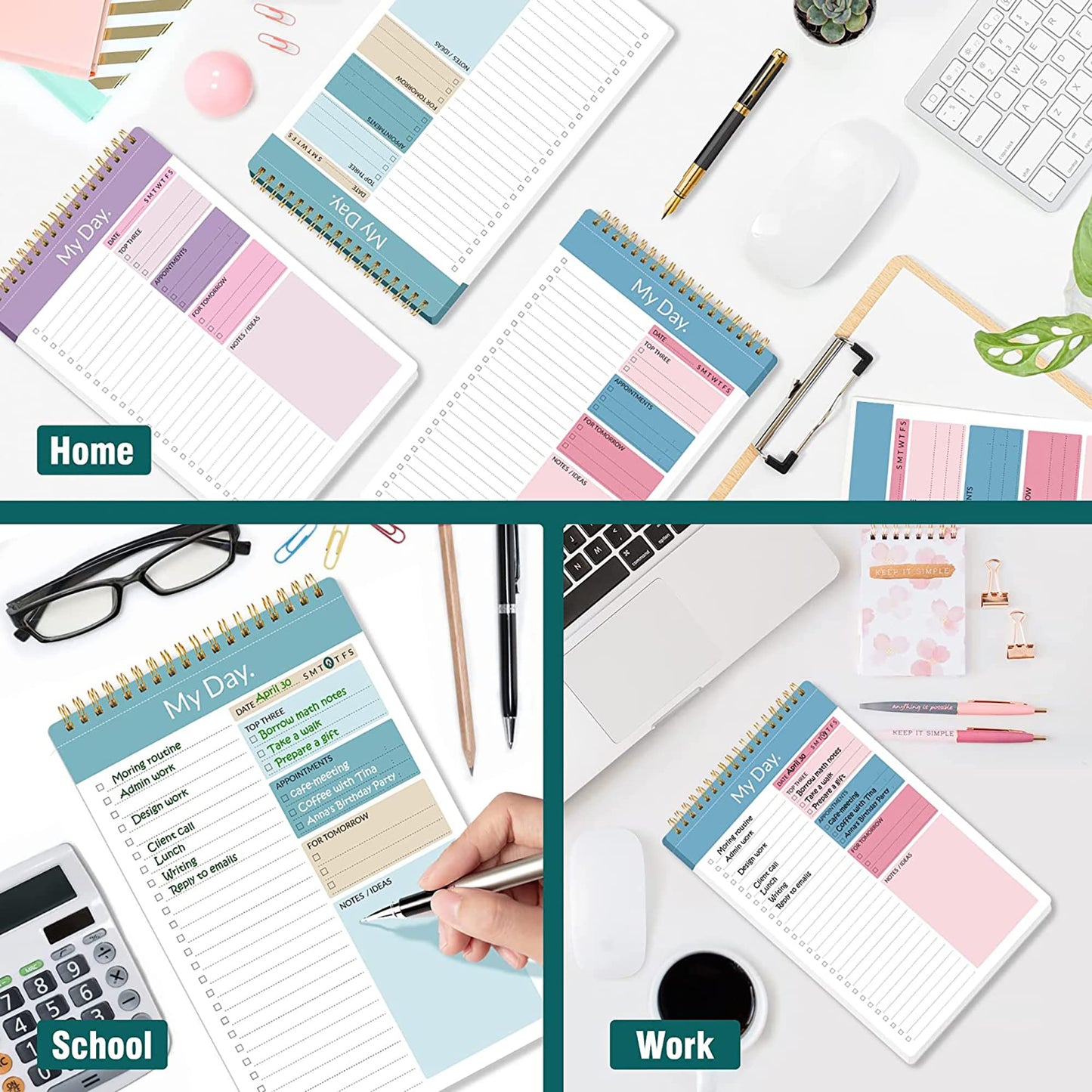 Daily Planner Notepad, 4 Pack To Do List Notepad, 52 Pages, Undated Planner and Organizer, A5, Daily Tasks Planner, Office Schedule Agenda