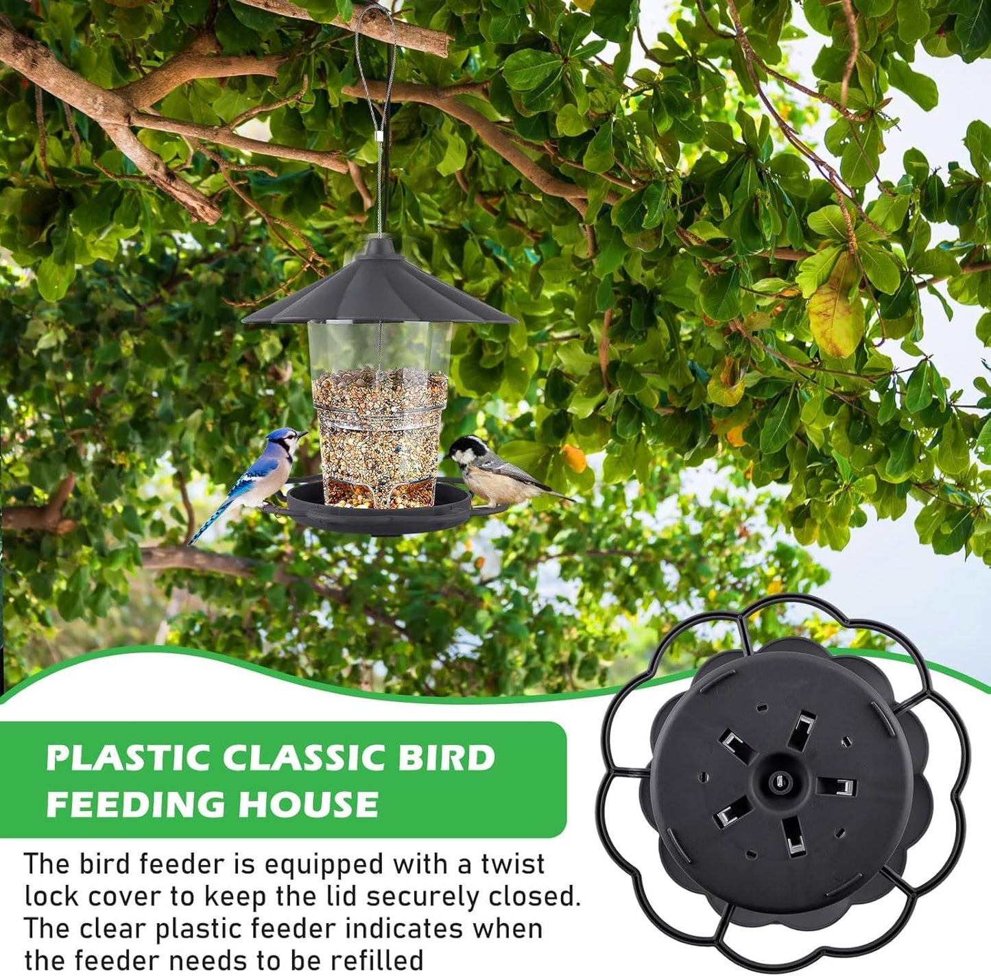 Bird Feeders for Outdoors, Hanging Bird Feeder, Transparent Feeding Station for All Year Rooms, Grey