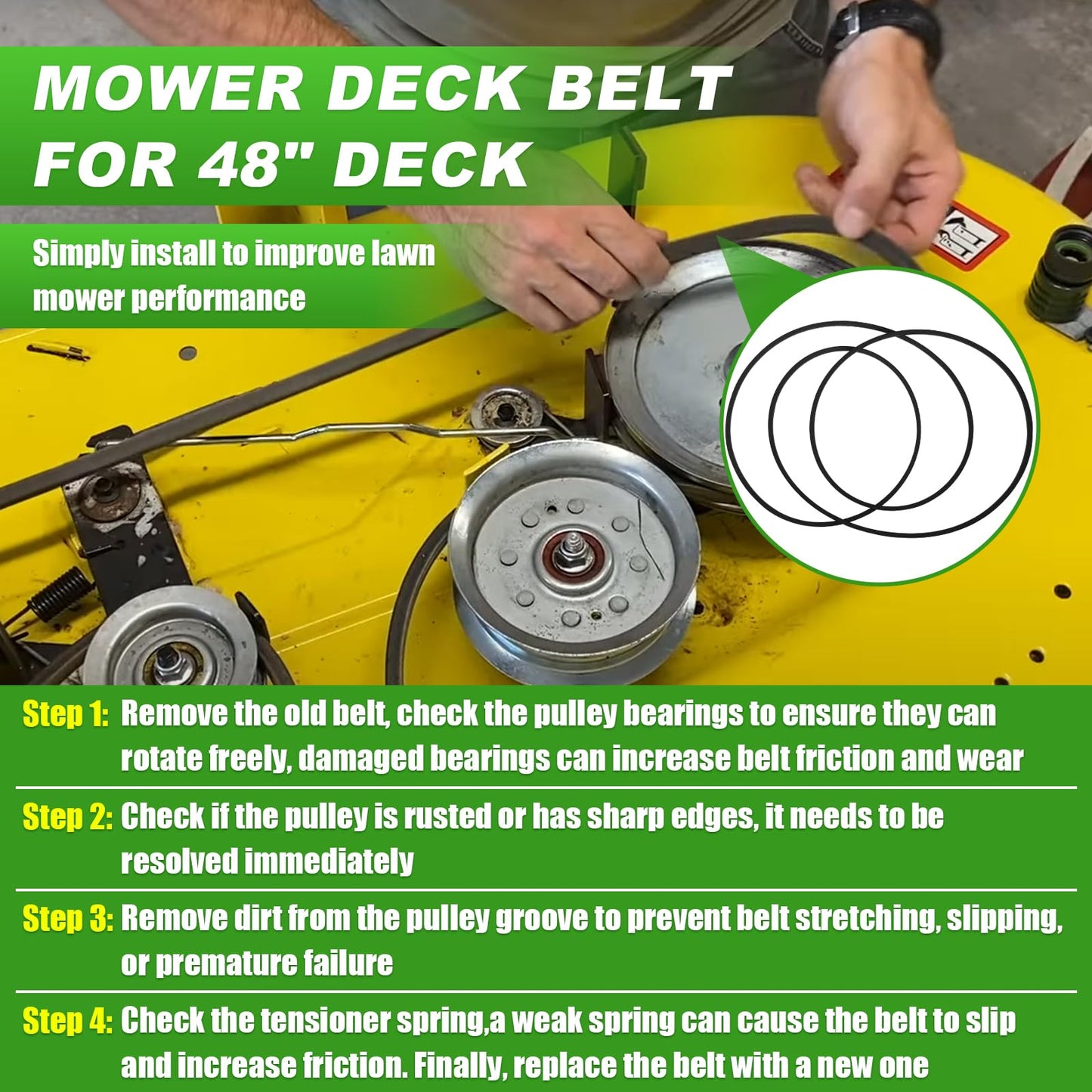 Upgraded GX21833 Deck Drive Belt Replacement Compatible with John Deere L120 L130 145 D140 LA145 LA130 D150 D160 LA165 LA155 X165 48-Inch Deck GX20571 Fit Stens 265-238
