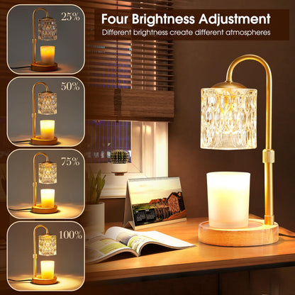 Briever Dimmable Candle Warmer Lamp with Timer, Height Adjustable Electric Candle Wax Warmer for All Size Jar Candles, Top-Down Light Heat Melting Wax with 2 Bulbs & Wooden Base for Gifts Home Decor