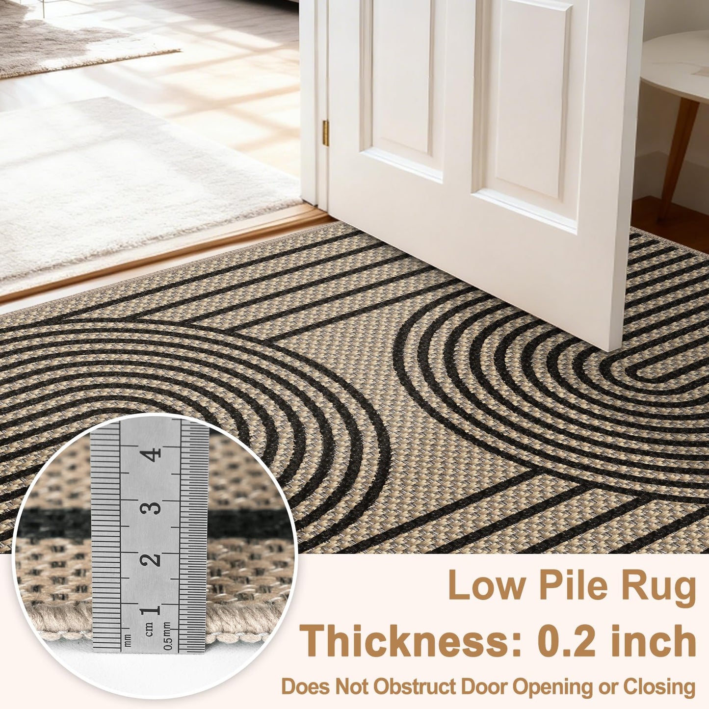 VSIWB Door Mat Entrance 2'x3', Easy Jute Area Rug, Non-Slip Absorbent Dirt Resist Front Back Door Mat, Easy Clean Washable Low-Profile Doormat for Entryway, Front Door, Inside Entrance,Kitchen, Black