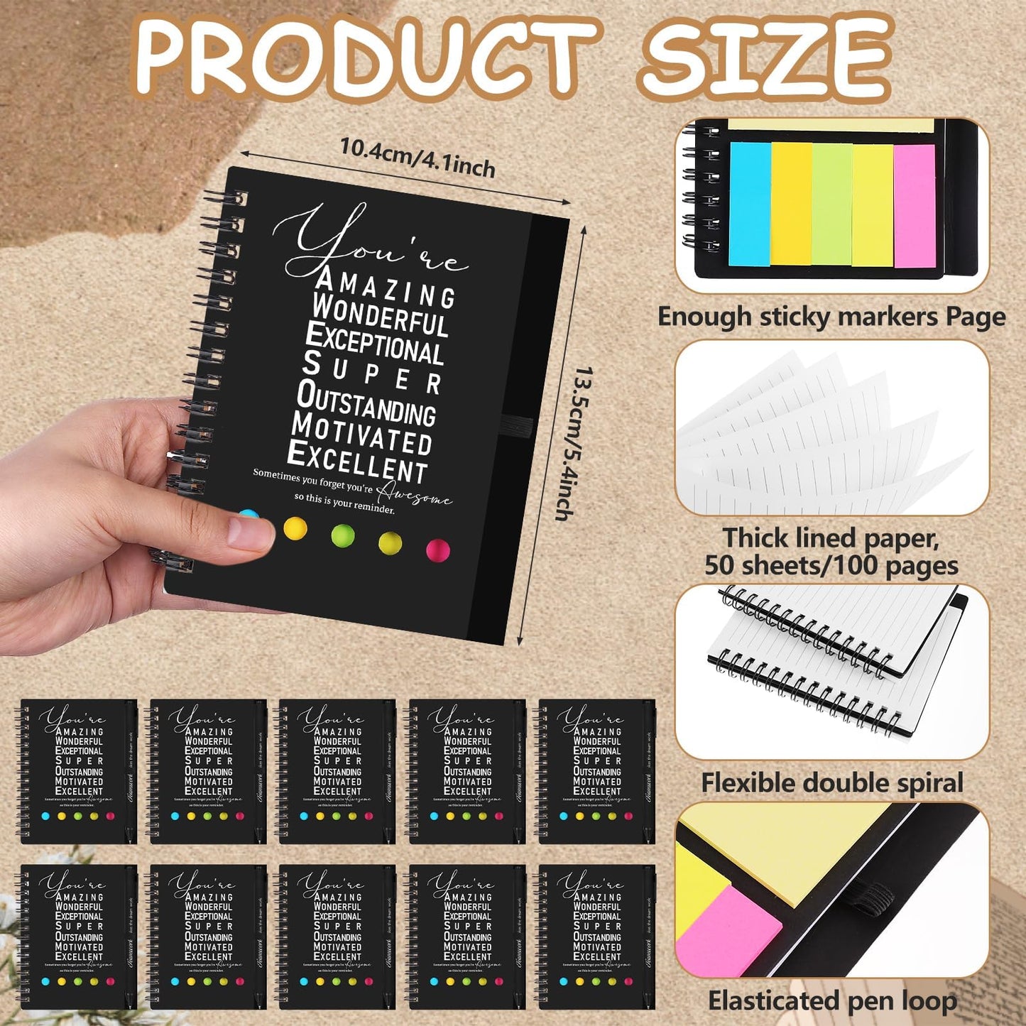 10 Set Employee Appreciation Gifts Bulk Inspirational Ballpoint Pens Motivational Spiral Notebooks Thank You Pen Team Building Gifts for Employees Colleague Teacher Staff Nurse Christmas Coworkers