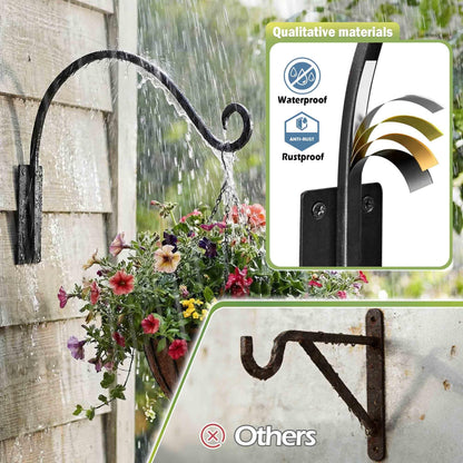 Plant Hanger Bracket｜Hand-Forged Heavy Duty Shepherds Hook Plant Hooks (2 Pieces / 16") Outdoor Durable and Stable for Hanging Plants (16“-Black-1Pcs, 16" Black)