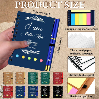 10 Set Christian Gifts Bulk Spiral Religious Notebook with Sticky Notes and Bible Verse Ballpoint Pen Scripture Journal Church Prayer Notepad Clergy Appreciation for Pastor Employee Sunday School