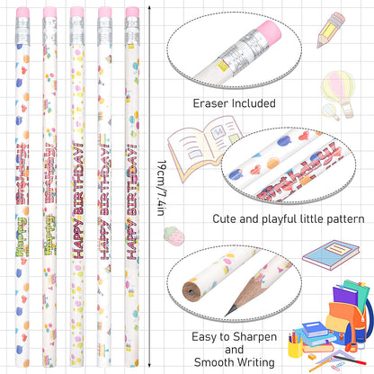 150 Pieces Happy Birthday Pencils Colorful Printed Birthday Pencils with Top Erasers Perfect For Teachers Class Reward BirthdayParty Kids Gifts Supplies