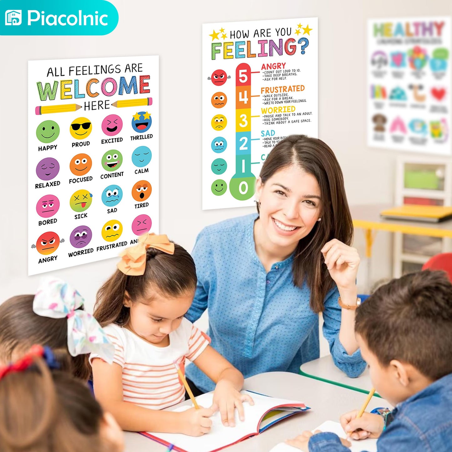 4Pcs Feelings Chart Classroom Posters, 11X17inch Calm Down Corner Wall Art, Inspirational Classroom Posters for Bulletin Board Classroom Décor School Preschool Mental Health Therapy Office