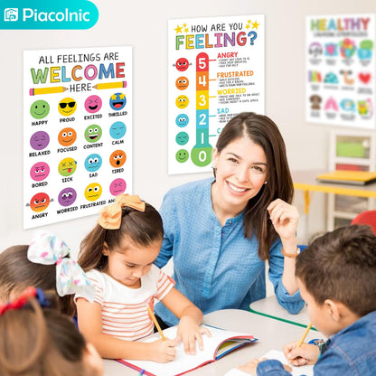 4Pcs Feelings Chart Classroom Posters, 11X17inch Calm Down Corner Wall Art, Inspirational Classroom Posters for Bulletin Board Classroom Décor School Preschool Mental Health Therapy Office