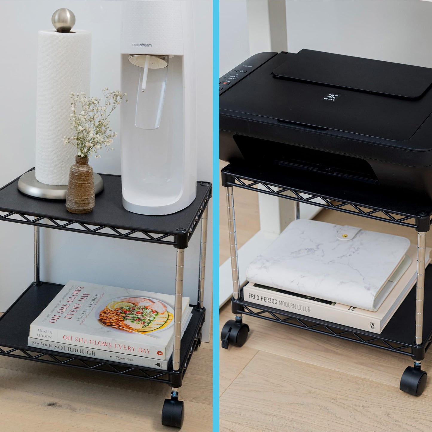 ZBRANDS Under Desk Printer Stand with Storage 15" x 10.6", Printer Cart, Small Printer Stand With Wheels, Small Printer Table For Home Office, Heavy Duty Low Rolling Cart, (Mini, Black)